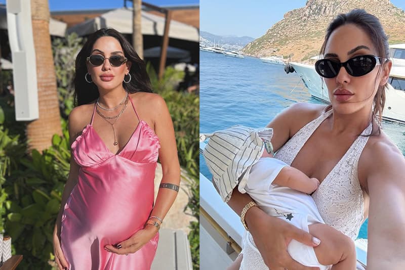 Sahra Işık, İdris Aybirdi ve bebekleri Pamir'in aile fotoğrafı yanında Seray Kaya'nın portresi